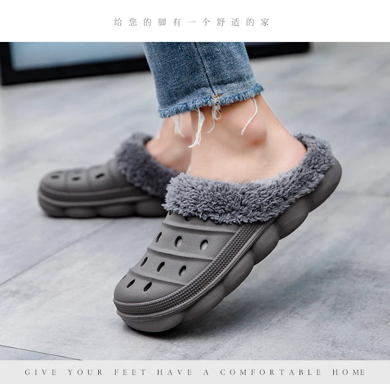 Waterproof cotton slippers for men winter 2024 new cashmere thickened warm waterproof non-slip indoor shoes