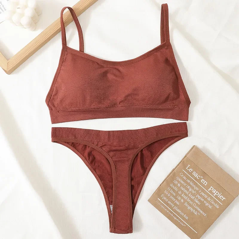 Women Seamless Bra Set Sexy Backless Ribbed High Waist Panties Female Lingerie Set Crop Top Seamless Briefs Underwear