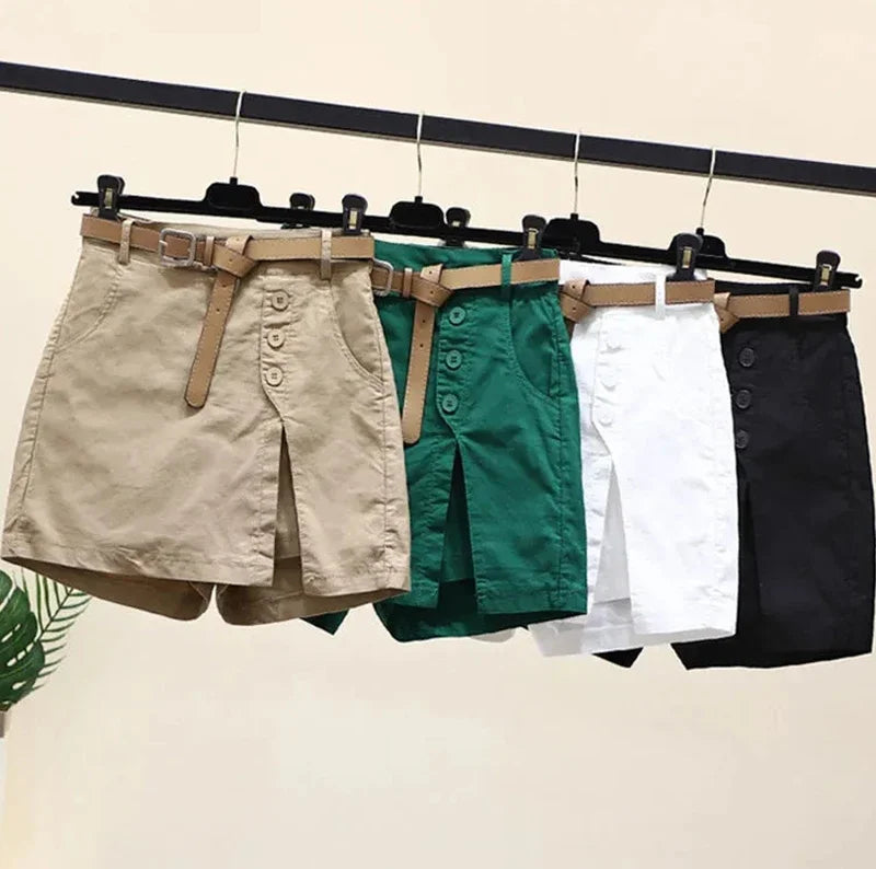 2025 Chic Shorts Women Korean Solid Buttons Side Slit A-line Streetwear Fashion Skirts Chic Harajuku Summer Loose Pants