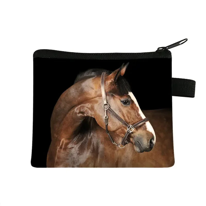 Galloping Horse 3D Printing Coin Purse Ladies Shopping Portable Silver Coin Bag Travel Mini Credit Card ID Card Bag Gift