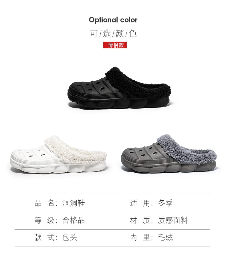 Waterproof cotton slippers for men winter 2024 new cashmere thickened warm waterproof non-slip indoor shoes