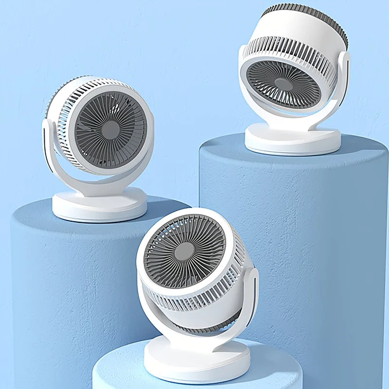 360-Degree Rotatable White Desk Fan with Night Light Charging Air Cycle Desktop Fan Adjustable Airflow for Indoor & Outdoor Use