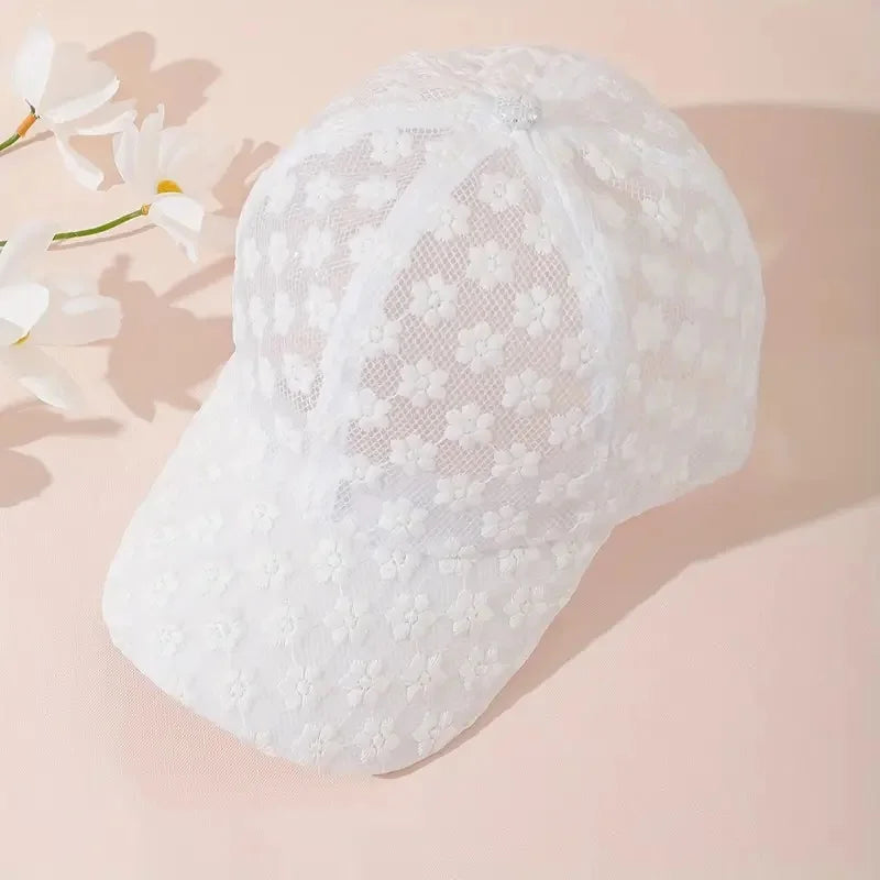 Women's Floral Lace Baseball Cap Adjustable Sun Protection Breathable Hat Polyester Fabric, Hand Wash or Dry Clean, Non-Stretch