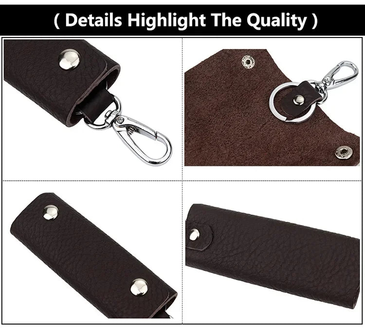 Genuine Leather Key Storage Bag Mini Universal Key Pack Housekeeper Metal Hook Key Holder Wallet for Men and Women
