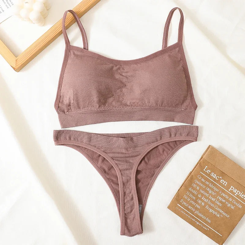 Women Seamless Bra Set Sexy Backless Ribbed High Waist Panties Female Lingerie Set Crop Top Seamless Briefs Underwear