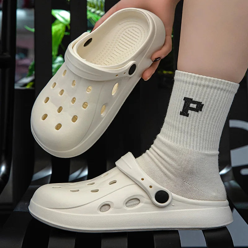 Summer Hollow Out Closed Toe Non-slip Slippers Soft Bottom Clogs Sandals Women Men Lightweight Outdoor Thick-soled Garden Shoes
