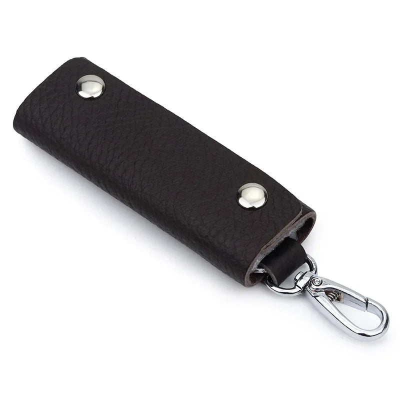 Genuine Leather Key Storage Bag Mini Universal Key Pack Housekeeper Metal Hook Key Holder Wallet for Men and Women