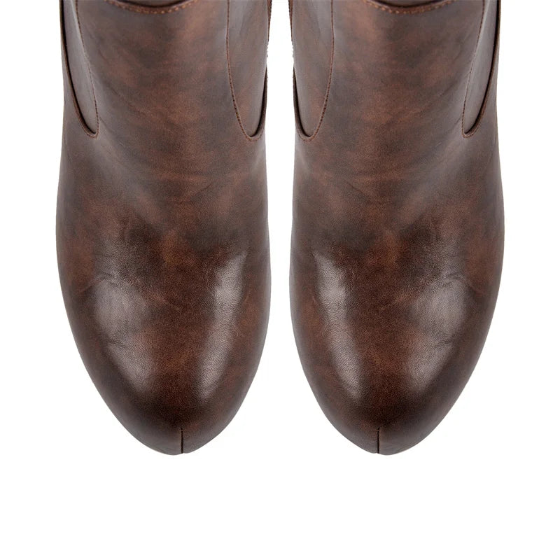 Onlymaker Women Over The Knee Boots Thin High Heel Lady Black Metal Chain Decoration Zipper Female Platform Boots