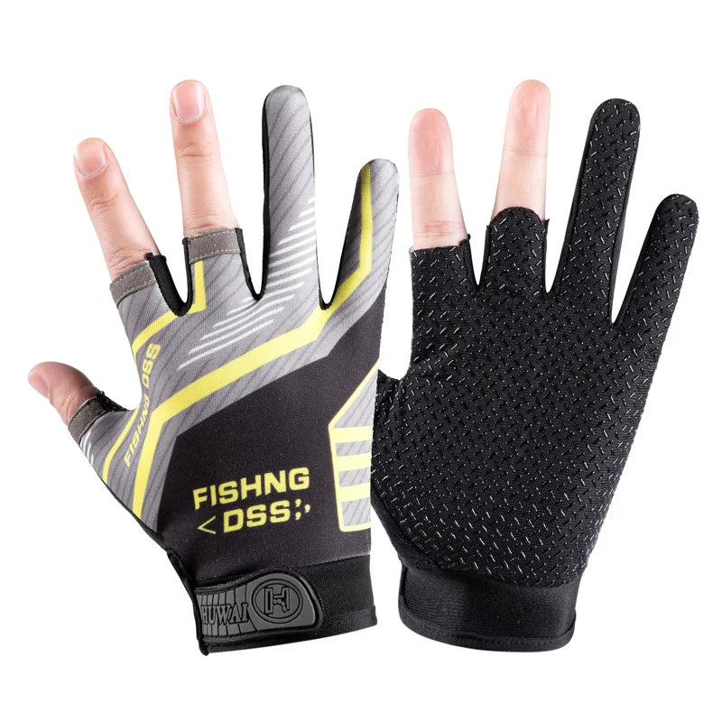 Fishing gloves, summer thin style, sun protection, quick drying, men's and women's dew, three finger breathable, anti piercing,