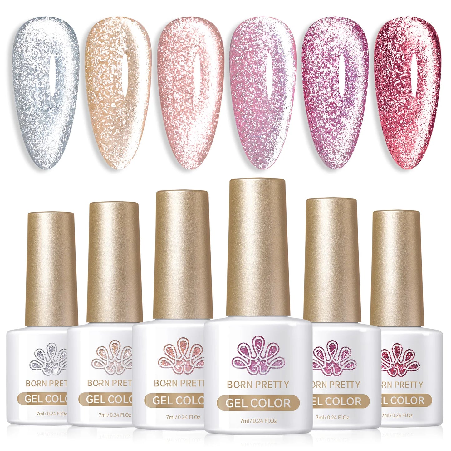 BORN PRETTY 6PCS Pink Ocean Cat Nail Gel Polish Set With Magnet Stick Jelly Holographics Magnetic Nail Kit Salon Art Manicure