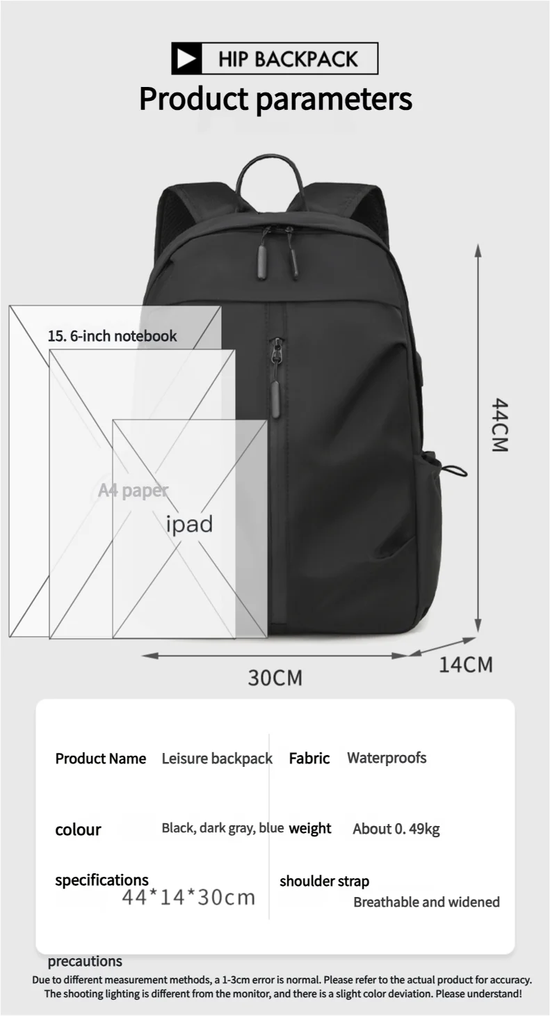 Boys' school backpack, university backpack, waterproof and lightweight black backpack, casual day bag, boys' and girls' backpack