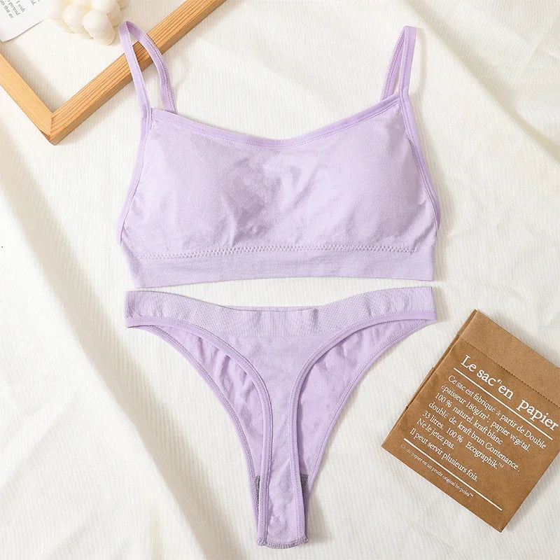 Women Seamless Bra Set Sexy Backless Ribbed High Waist Panties Female Lingerie Set Crop Top Seamless Briefs Underwear