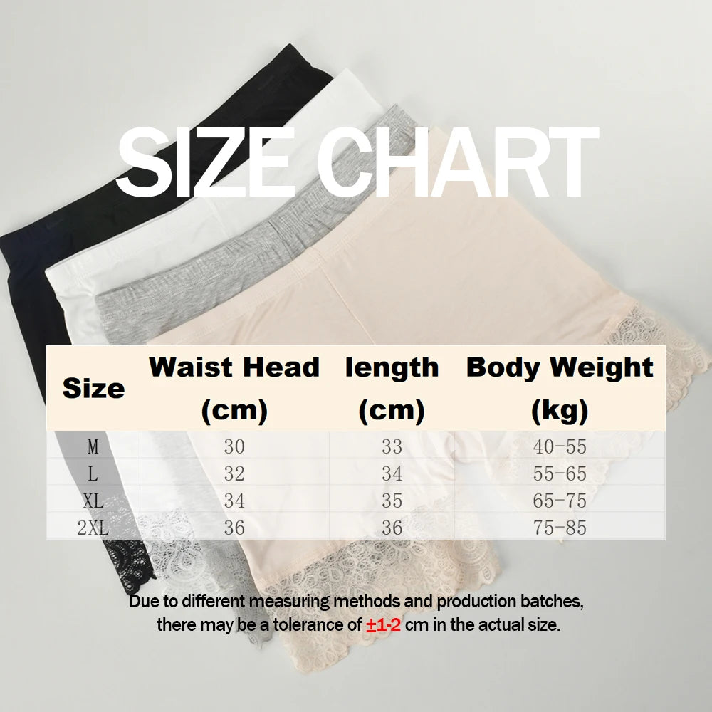 2Pcs Women Plus Big Size Safety With Lace Woman Panties Pants High Waist Shorts Under Female Summer Under Skirt Shorts Modal