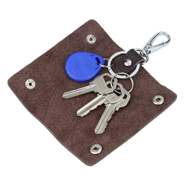 Genuine Leather Key Storage Bag Mini Universal Key Pack Housekeeper Metal Hook Key Holder Wallet for Men and Women