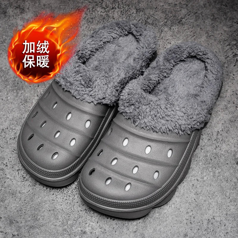 Waterproof cotton slippers for men winter 2024 new cashmere thickened warm waterproof non-slip indoor shoes