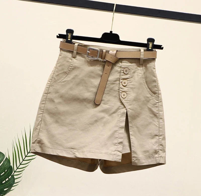 2025 Chic Shorts Women Korean Solid Buttons Side Slit A-line Streetwear Fashion Skirts Chic Harajuku Summer Loose Pants