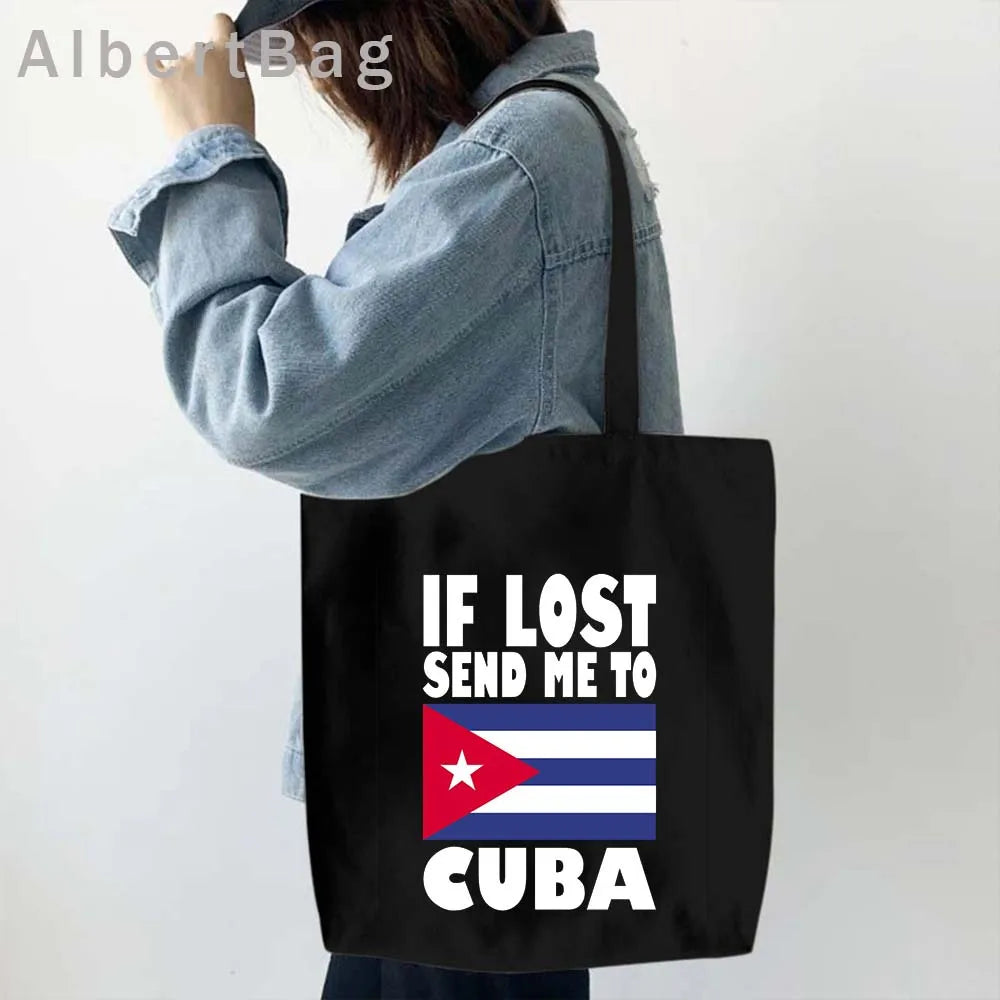 Cuba Country Map Flag Havana Travel Cuban Watercor Shopper Harajuku Canvas Totes Bag Cubana Girl Gift Love Heart Cotton Handbags
