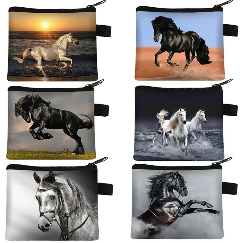 Galloping Horse 3D Printing Coin Purse Ladies Shopping Portable Silver Coin Bag Travel Mini Credit Card ID Card Bag Gift