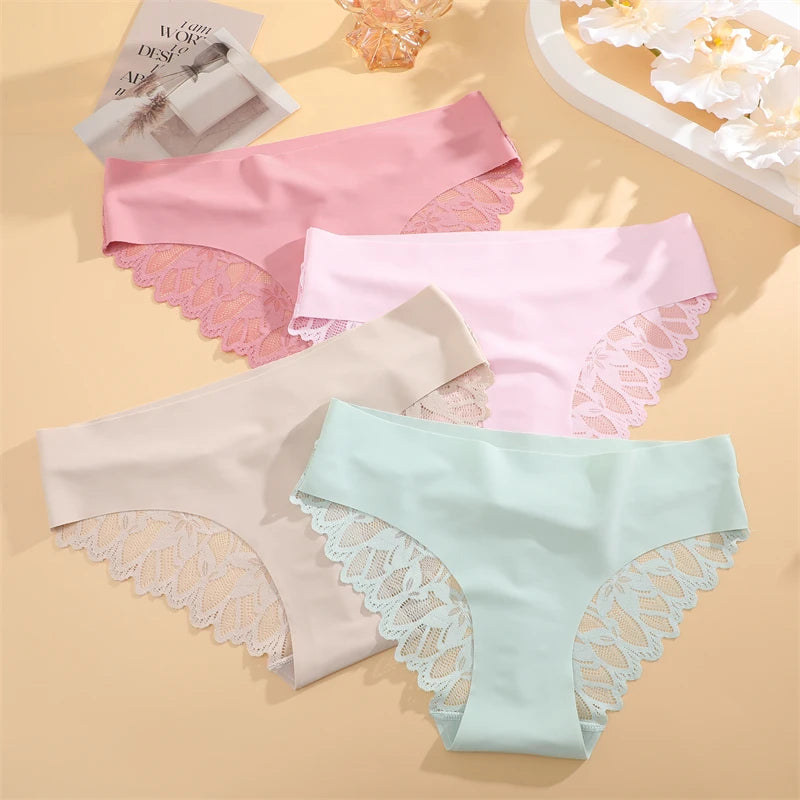 FINETOO 3Pcs Women Lace Floral Underwear Seamless Stretch Panties Sexy Hollow Out Low-Waist Briefs High Quality Comfort Lingerie