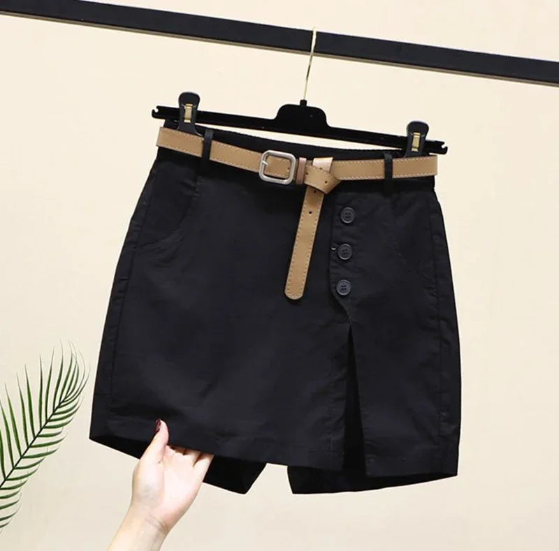 2025 Chic Shorts Women Korean Solid Buttons Side Slit A-line Streetwear Fashion Skirts Chic Harajuku Summer Loose Pants