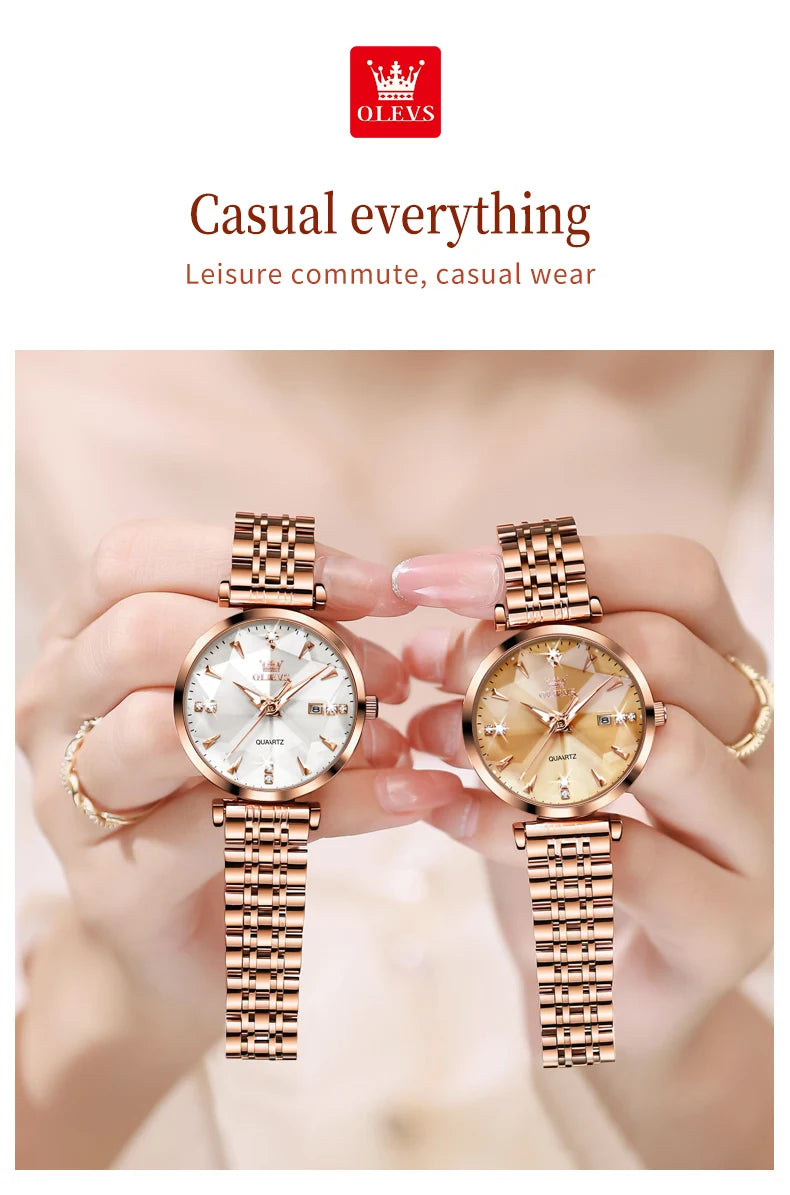OLEVS Women Luxury Jewelry Quartz Watch Waterproof Stainless steel Strap Rose Gold Watch for Women Fashion Watch Bracelet Set