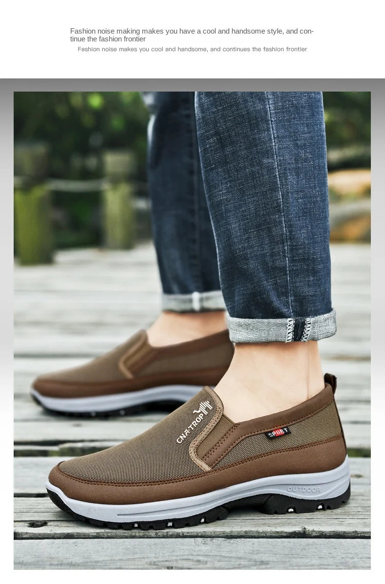 Men's Casual Loafers, Sneakers, Mesh Breathable Retro Driving Shoes, Slip-on Vulcanized Soft Soles, Non-slip Solid Color Shoes