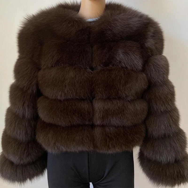 Fur Faux Jacket Women Coat Elegant Round Neck Long Sleeve Furry Female Coats 2024 Winter Fashion Lady Warm Solid Streetwears