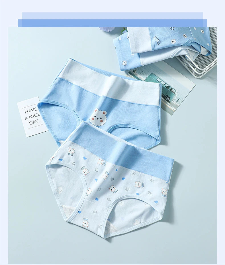 Fashion Print 4Pcs High Waist Cotton Panties Women Body Shaper Underwear Breathable Cute Girls Briefs Slimming Female Lingerie