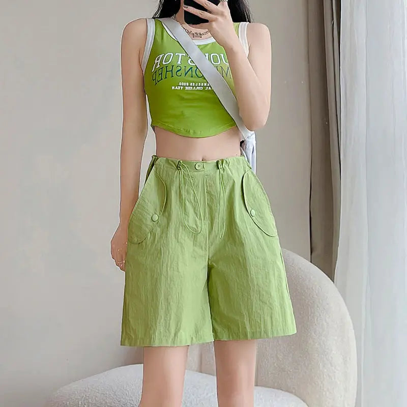 Working Shorts for Women in Summer Thin New Style Khaki A-line Casual Loose Wide-leg Sports Five-point Pants