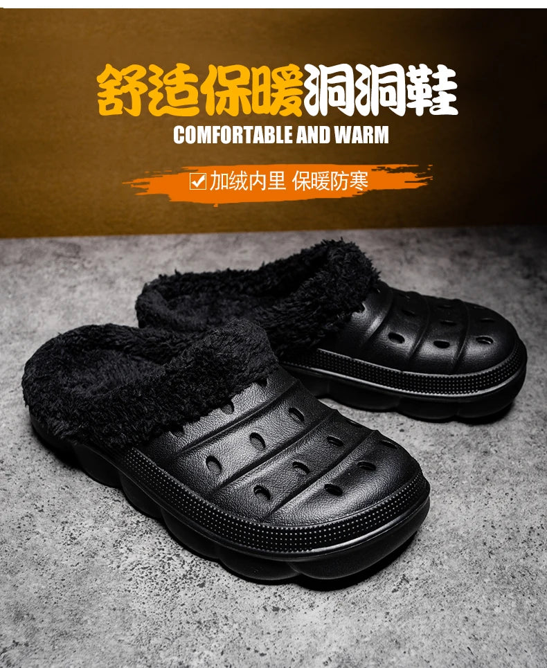 Waterproof cotton slippers for men winter 2024 new cashmere thickened warm waterproof non-slip indoor shoes