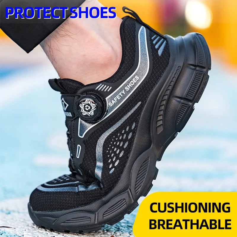 Rotating Button Men Shoes Security Sneakers Steel Toe Shoes Puncture-Proof work Shoes Anti-smash Sport Safety Shoes Protective