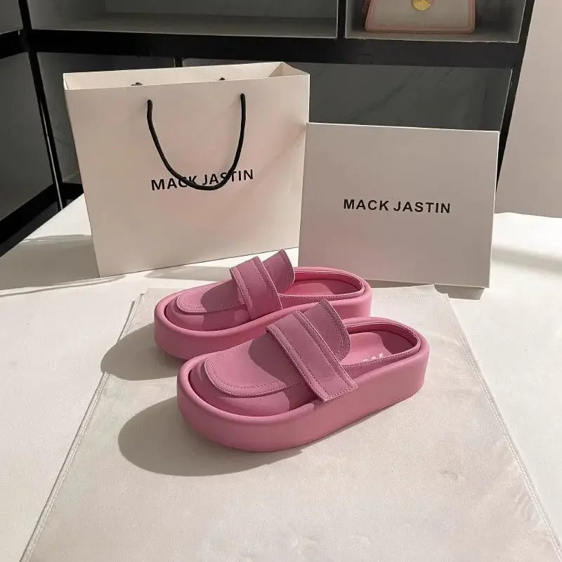 Spring/Summer Soft Bottom Women Slippers Fashionable Outdoor Retro Roman Sandals Casual Lazy Baotou Thick Bottom Half Slippers