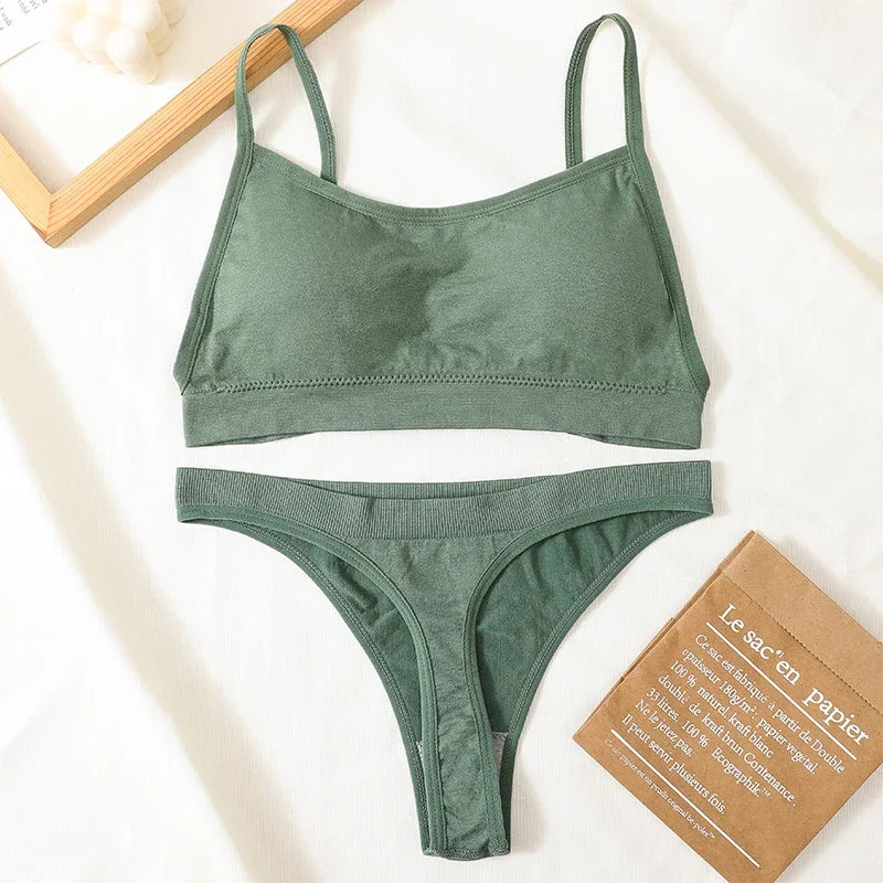 Women Seamless Bra Set Sexy Backless Ribbed High Waist Panties Female Lingerie Set Crop Top Seamless Briefs Underwear