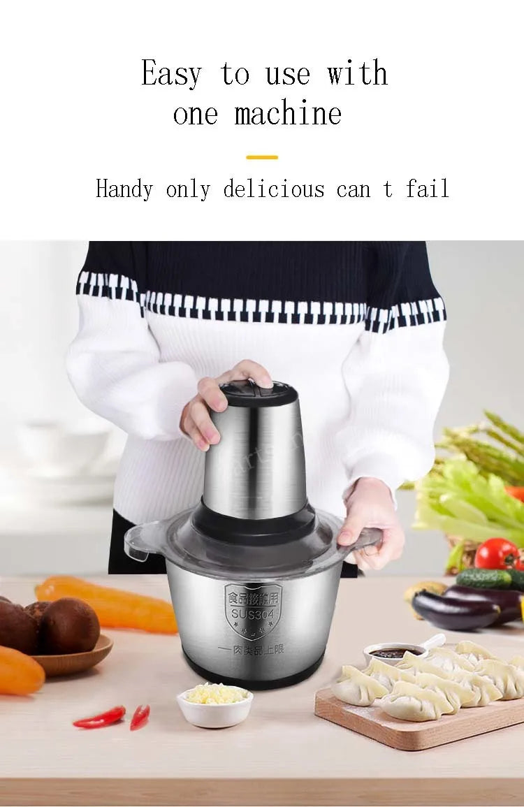 2 Speeds 30000W Stainless Steel 2L/3L Capacity Electric Chopper Meat Grinder Mincer Food Processor Slicer