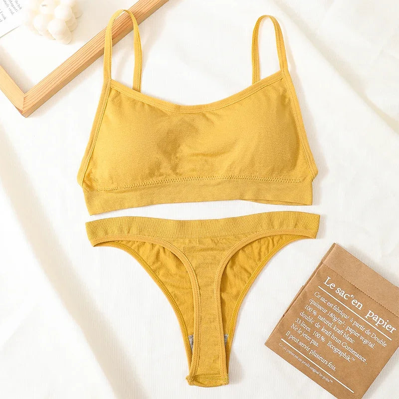 Women Seamless Bra Set Sexy Backless Ribbed High Waist Panties Female Lingerie Set Crop Top Seamless Briefs Underwear