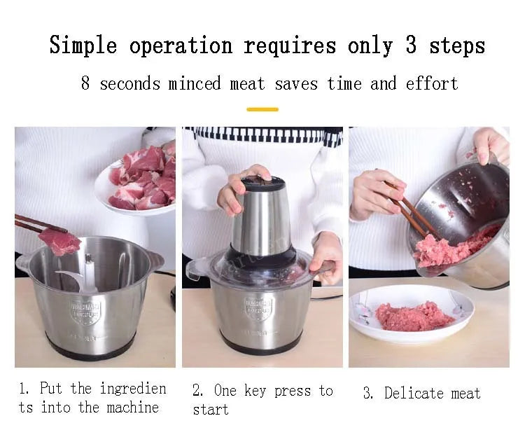 2 Speeds 30000W Stainless Steel 2L/3L Capacity Electric Chopper Meat Grinder Mincer Food Processor Slicer