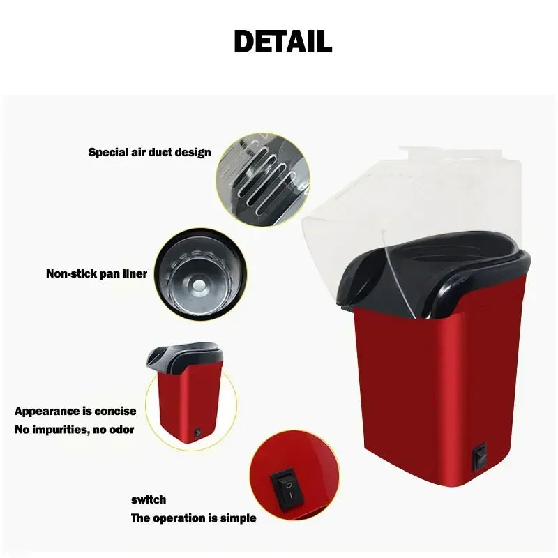 220V Compact Automatic Oil-free Home Popcorn Machine Small Kitchen Popcorn Maker Quick Healthy Snacking Easy Operation