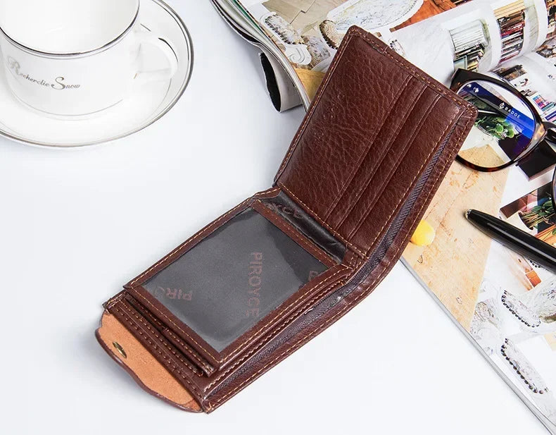 Men's Vintage PU Leather Wallet, Compact Card Holder & Purse, Durable Casual Slim Design with Metal Hasp