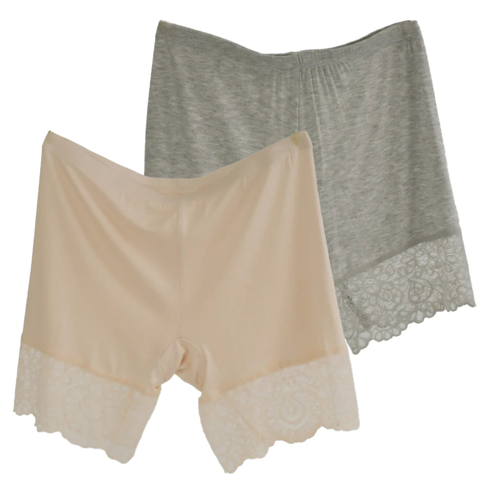 2Pcs Women Plus Big Size Safety With Lace Woman Panties Pants High Waist Shorts Under Female Summer Under Skirt Shorts Modal