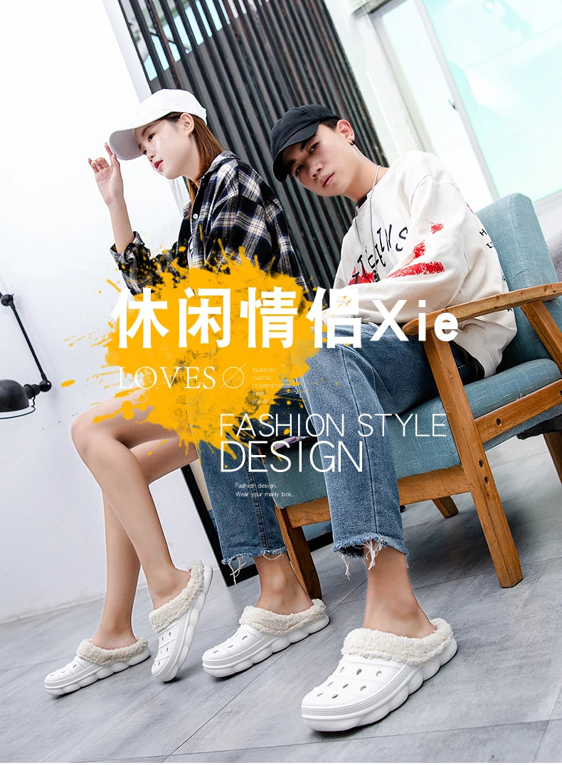 Waterproof cotton slippers for men winter 2024 new cashmere thickened warm waterproof non-slip indoor shoes