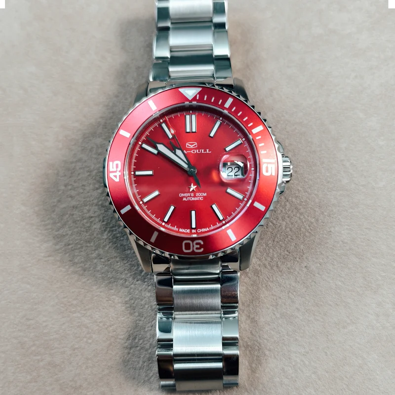 Seagull Men's Automatic Mechanical Watch Ocean Series 200m Waterproof Diving Wristwatch Luxury Red Watch Luminous Sapphire 1523