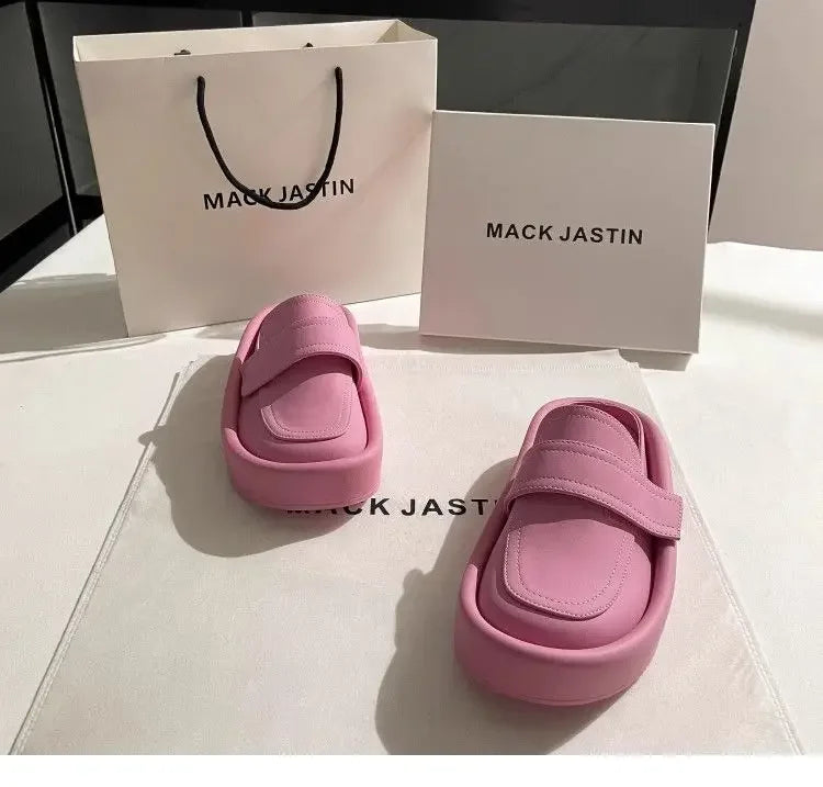 Spring/Summer Soft Bottom Women Slippers Fashionable Outdoor Retro Roman Sandals Casual Lazy Baotou Thick Bottom Half Slippers