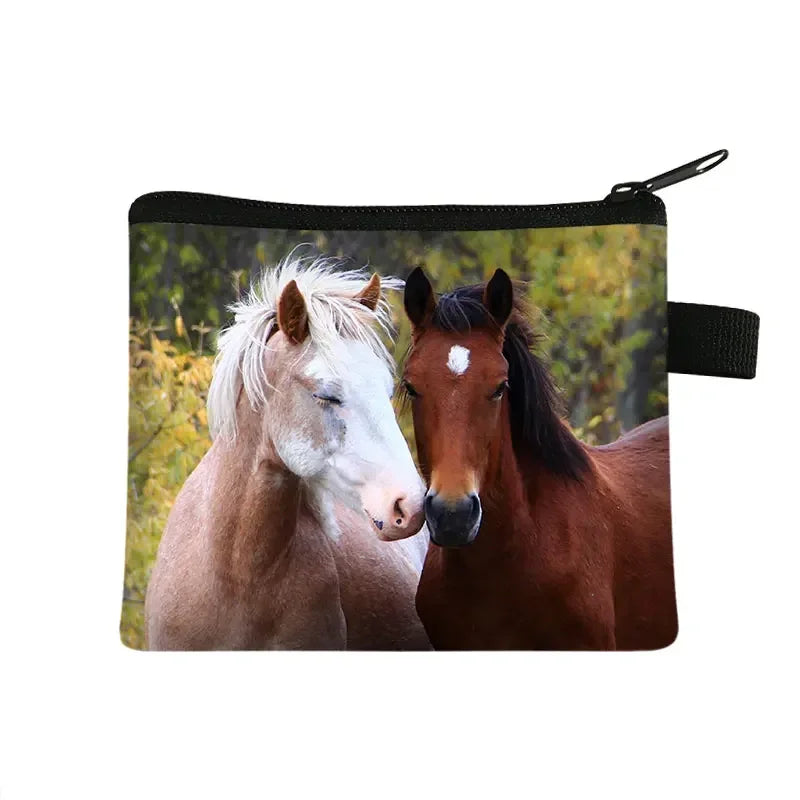 Galloping Horse 3D Printing Coin Purse Ladies Shopping Portable Silver Coin Bag Travel Mini Credit Card ID Card Bag Gift