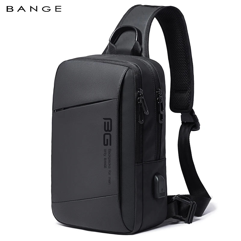 BANGE Men Bag Oxford USB Sling bag 7.9 inch Male Chest Bag Crossbody Bag For Man Moto Biker Shoulder Bags Black New Fashion Bag