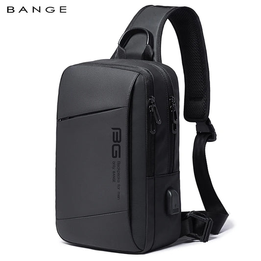 BANGE Men Bag Oxford USB Sling bag 7.9 inch Male Chest Bag Crossbody Bag For Man Moto Biker Shoulder Bags Black New Fashion Bag