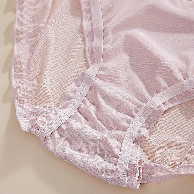 Sexy Hollow Lace Women Middle Waist Underwear High Elasticity Mesh Transparent Panties Satin Smooth Breathable Seamless Breifs