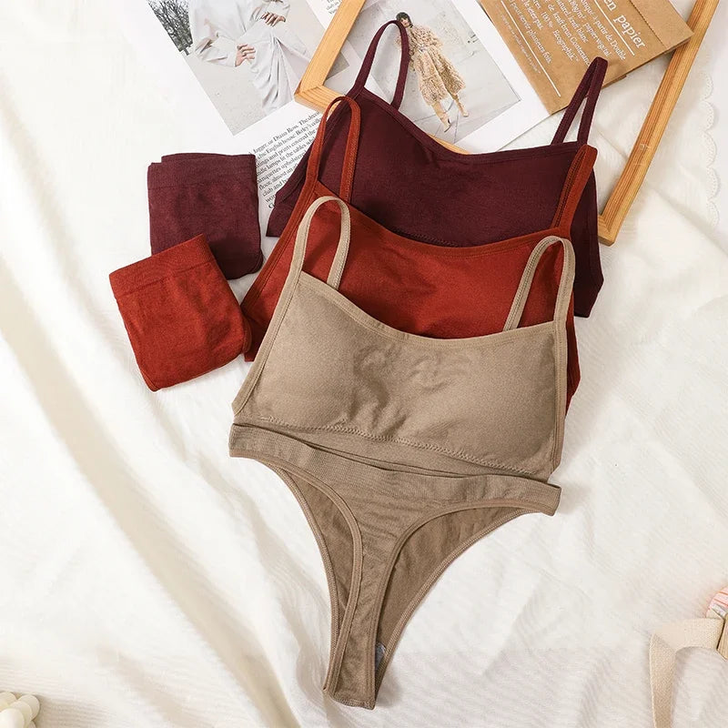 Women Seamless Bra Set Sexy Backless Ribbed High Waist Panties Female Lingerie Set Crop Top Seamless Briefs Underwear