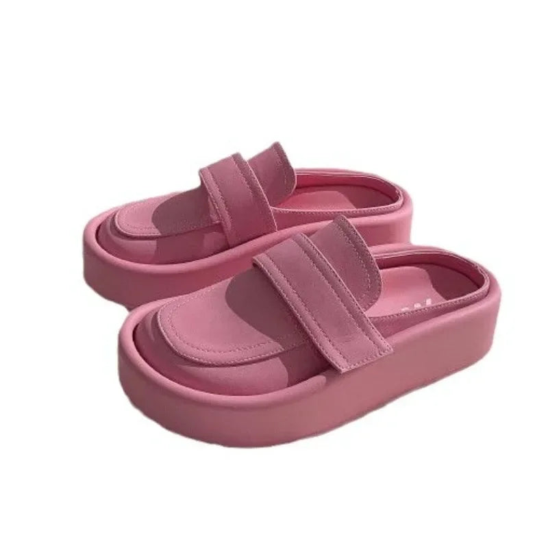 Spring/Summer Soft Bottom Women Slippers Fashionable Outdoor Retro Roman Sandals Casual Lazy Baotou Thick Bottom Half Slippers