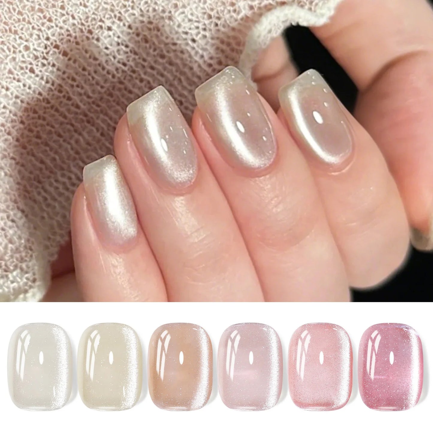 BORN PRETTY 6PCS Pink Ocean Cat Nail Gel Polish Set With Magnet Stick Jelly Holographics Magnetic Nail Kit Salon Art Manicure