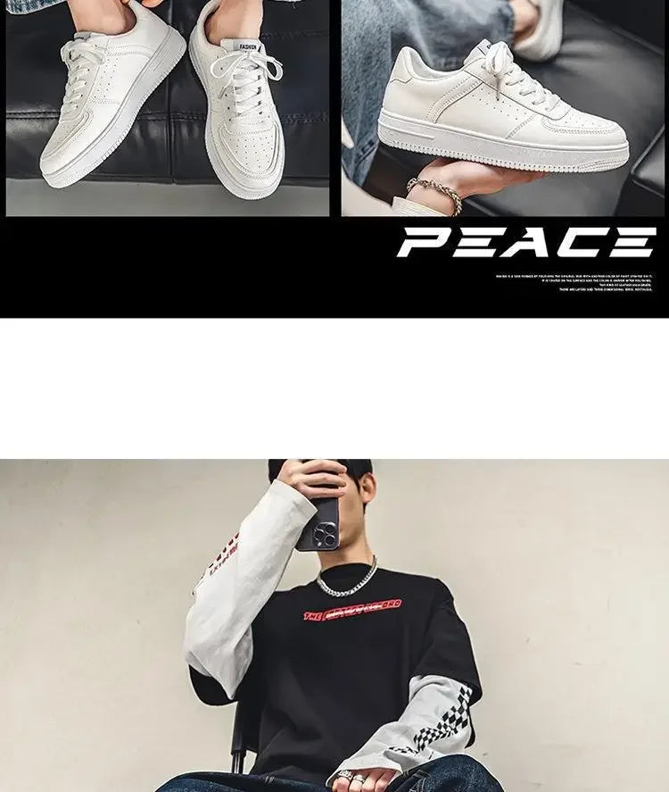 **2025 New White Shoes for Men's Spring Youth Casual Versatile Men's Shoes for Students Pure White Sports Board Shoes